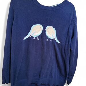 LC Lauren Conrad Women's Navy Blue w/ Cream Colored Birds Jumper Sweater